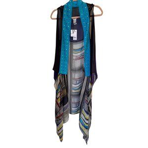 Diane Von Furstenberg DVF NWT Serape Vest OS Jewel Accents Turquoise Trim Sheer
